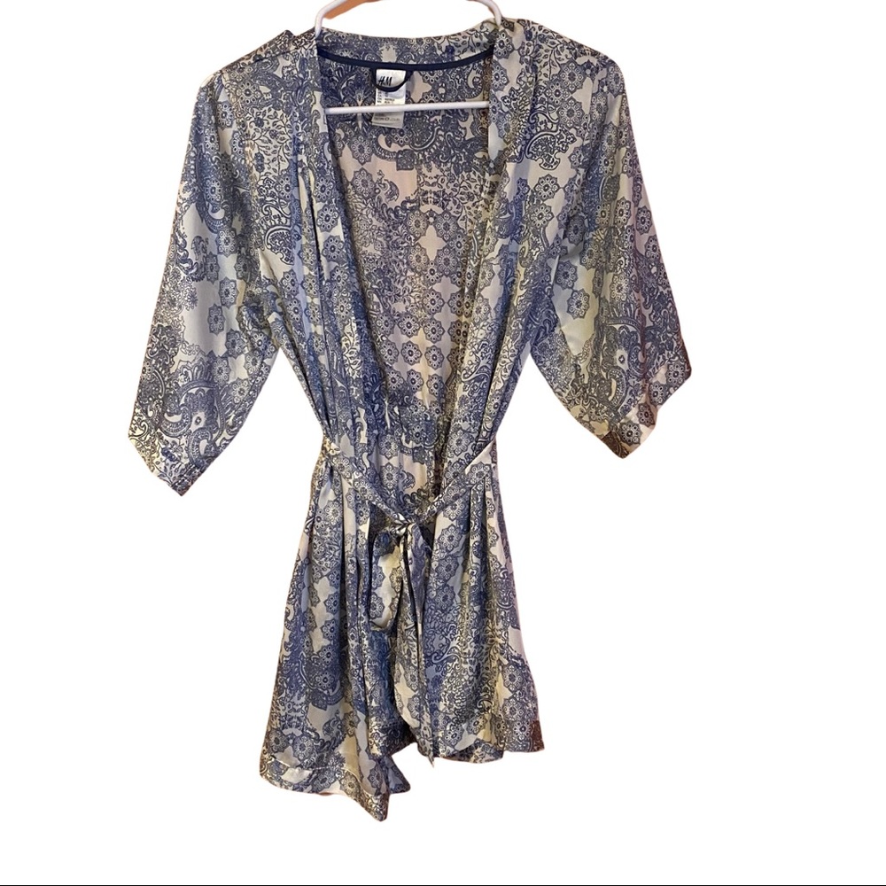 Blue & white satin robe